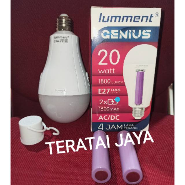 Lampu EMERGENCY LED Lument 20watt batterai isi 2 bisa di ganti