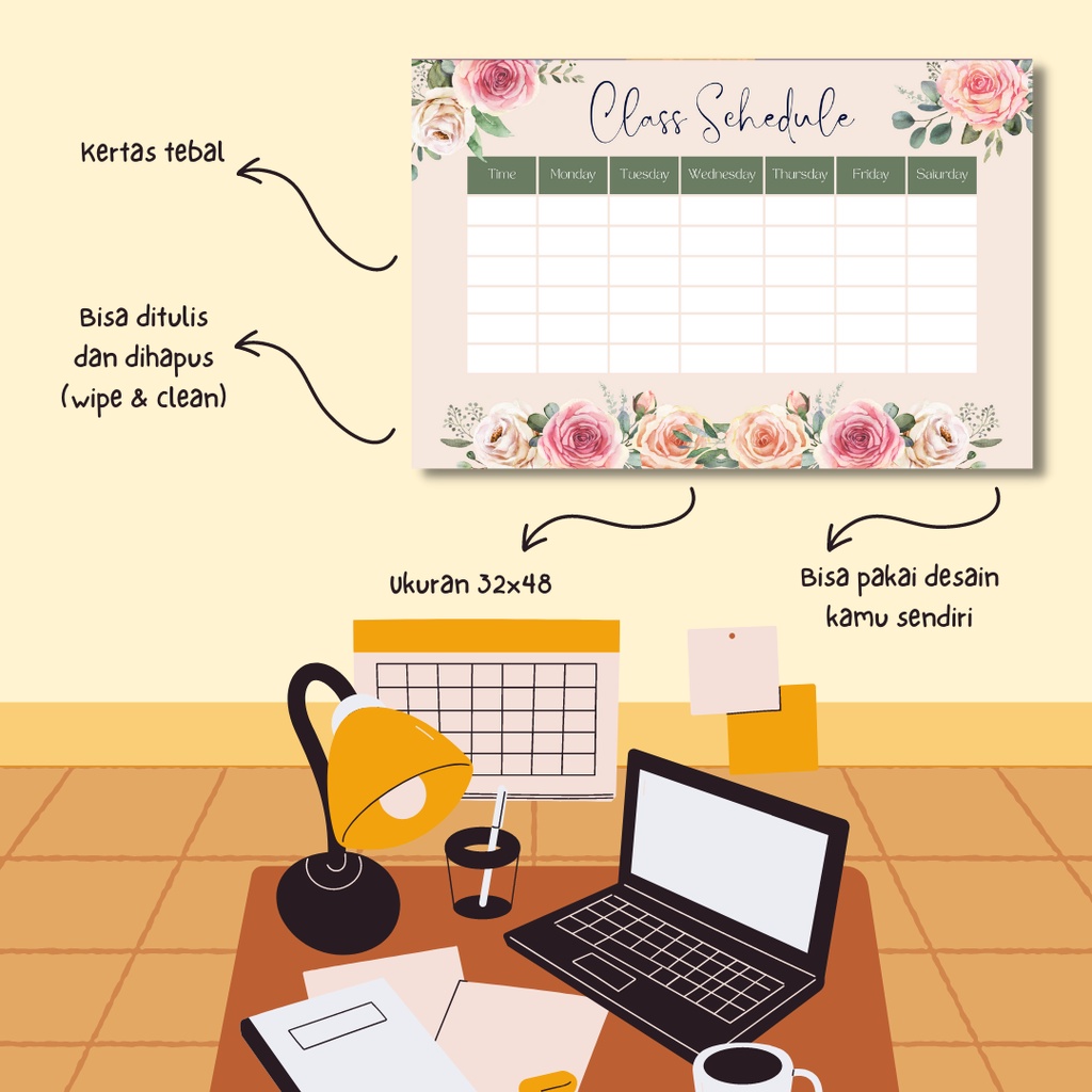 

Class Schedule - Schedule Board - Wipe and Clean Planner - Wall Planner - Bisa ditulis dan dihapus