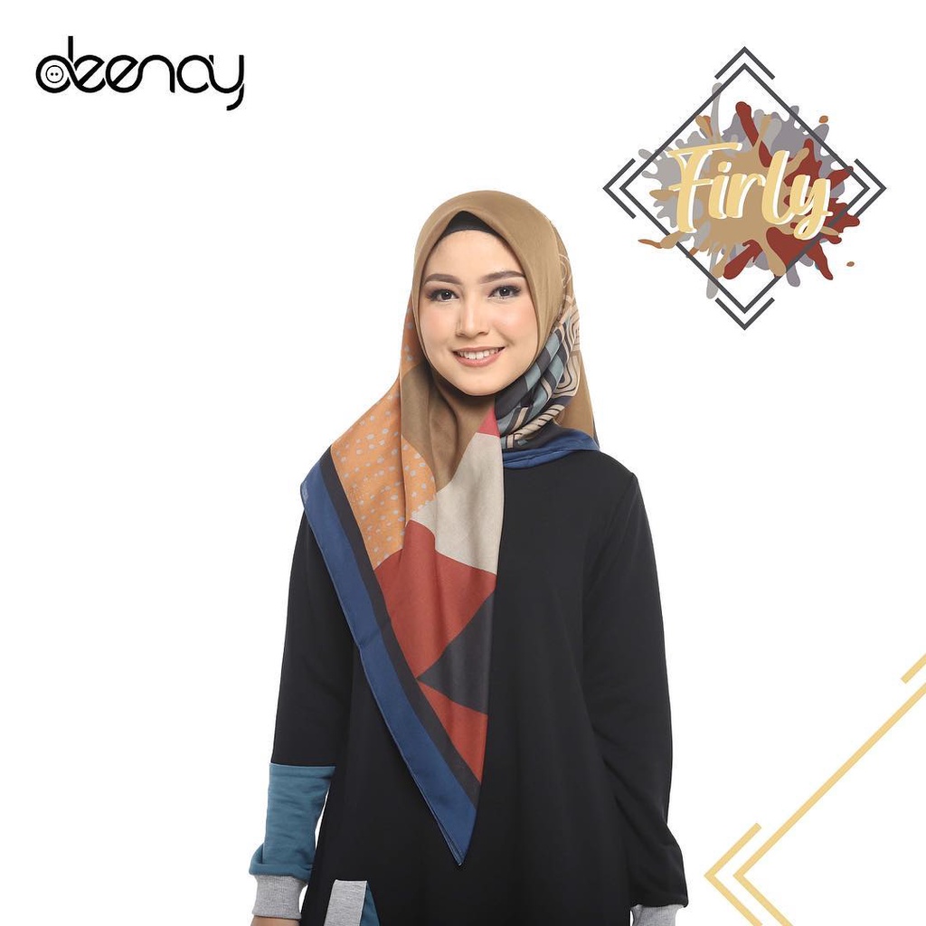 Kerudung Deenay Firly Ori / Jilbab Segi Empat Voal Motif Hijab Printing Ultrafine