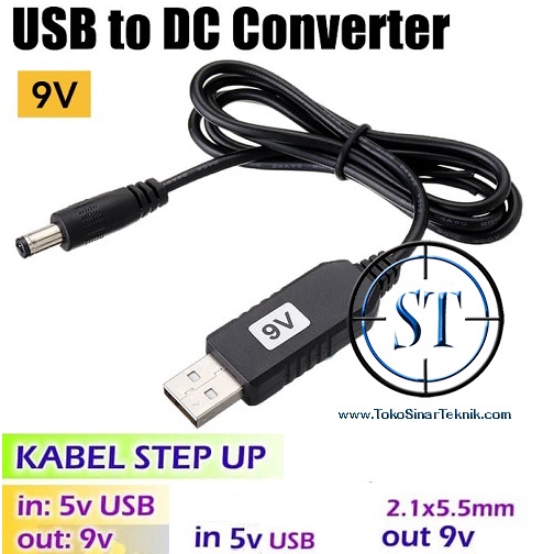 Kabel USB Power Supply Boost Line Dc 5V To 9v Step Up Converter Adapter Penaik Tegangan LIstrik PLN Mati Modem Router Powerbank Max 1A