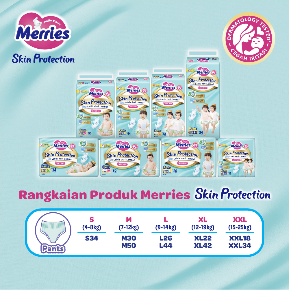 Merries Skin Protection Popok Perlengkapan Bayi Anti Bau Tipe Celana (15-25)kg XXL34