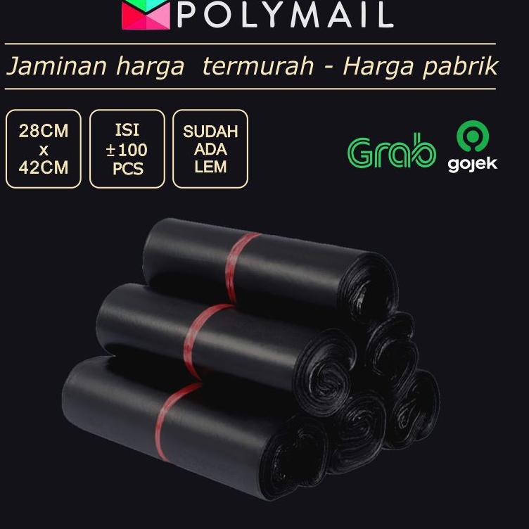 

➠ POLYMAILER ±100PCS 28x42CM HITAM PREMIUM GLOSSY LEM PUTIH PLASTIK POLYMAILER GLOSSY BLACK イ