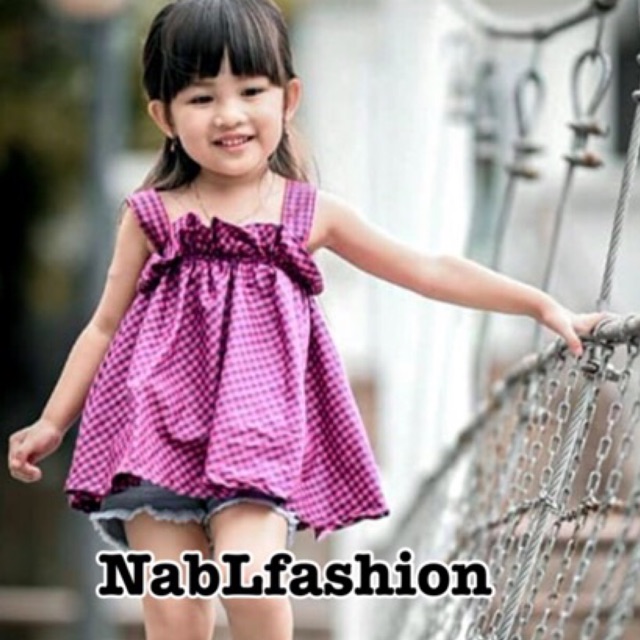 Atasan dress ruffle tanktop anak perempuan 2-4 tahun bahan katun