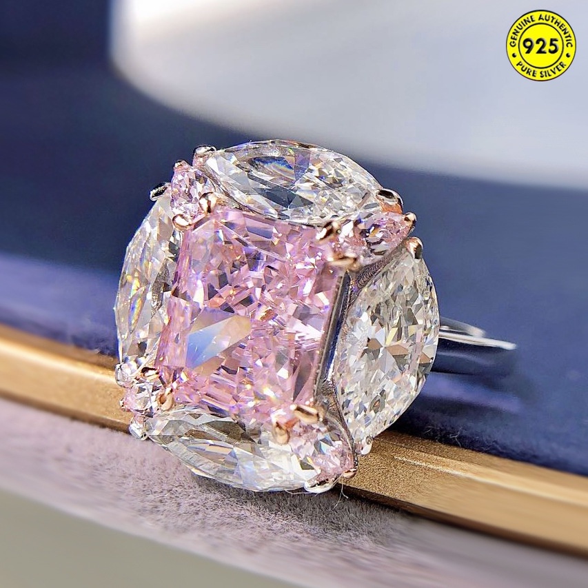 Luxury Bubble Gum Big Diamond Diamond Ring Water Drop Round Diamond Redean Ice Flower Cut Pink Diamond Ring