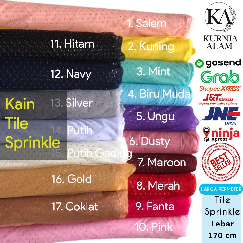 Tile Gliter Meteran Soft Tulle Diamond Halus Kain Tile Sprinkle Lebar 170 cm Bahan Gaun Pengantin De