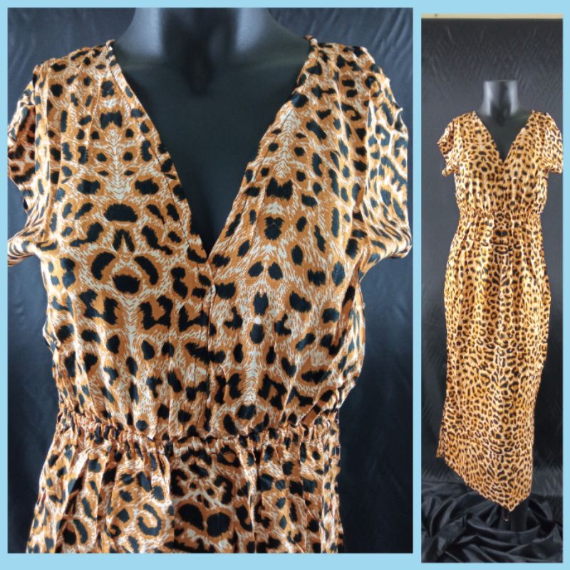 dress mano panjang dress motif leopard wanita dewasa simpel