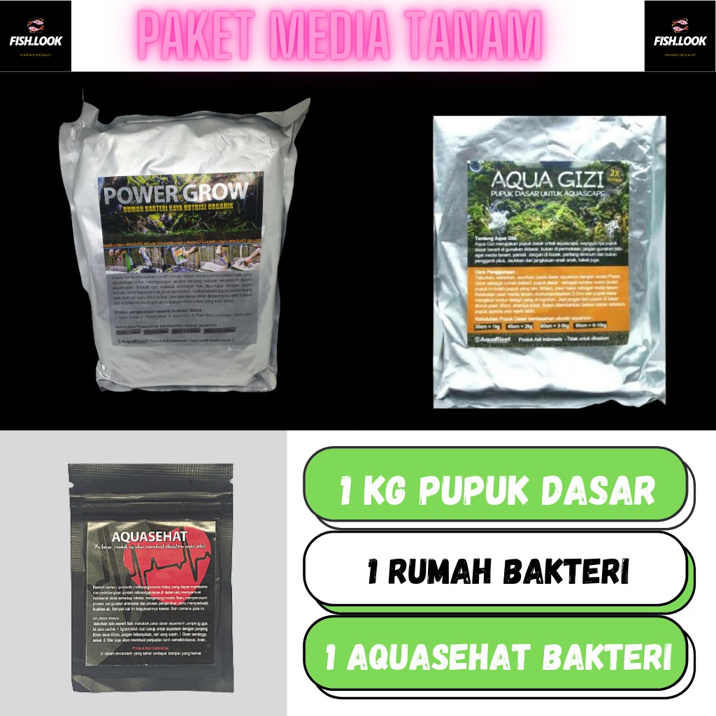 PAKET MEDIA TANAM AQUASCAPE AQUARISET AQUAGIZI POWERGROW AQUASEHAT 3 IN 1