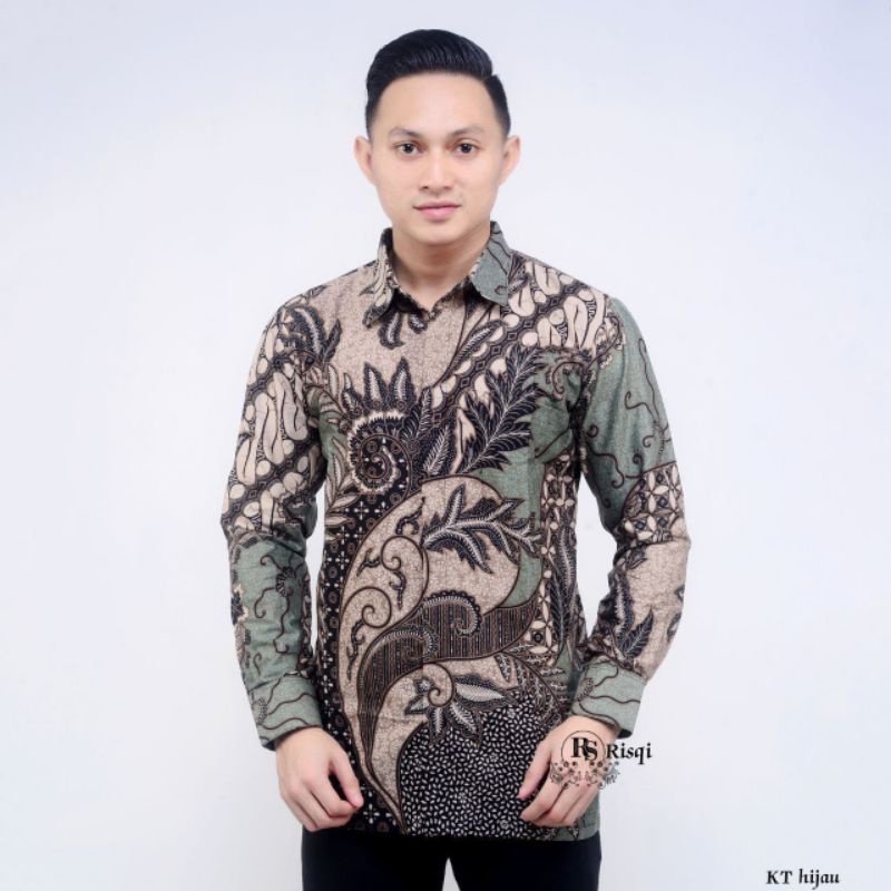 KEMEJA BATIK PRIA MODERN MOTIF KATE IJO