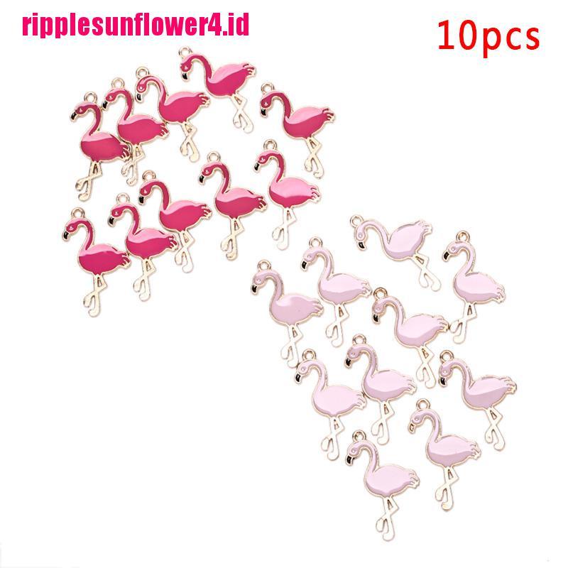 10pcs / lot Charms Bentuk Flamingo Bahan Alloy Untuk Membuat Perhiasan