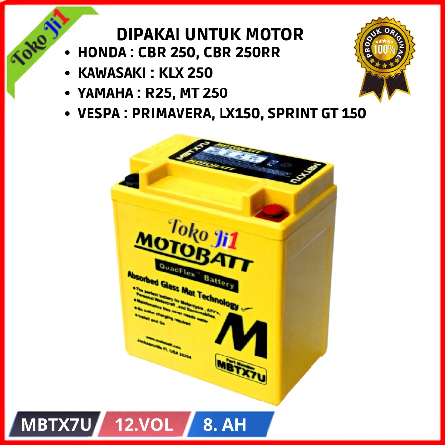 Motobatt Quadflex Aki MBTX7U - 8Ah KLX 250 CBR 250 R25 MT25 VESPA LX 150