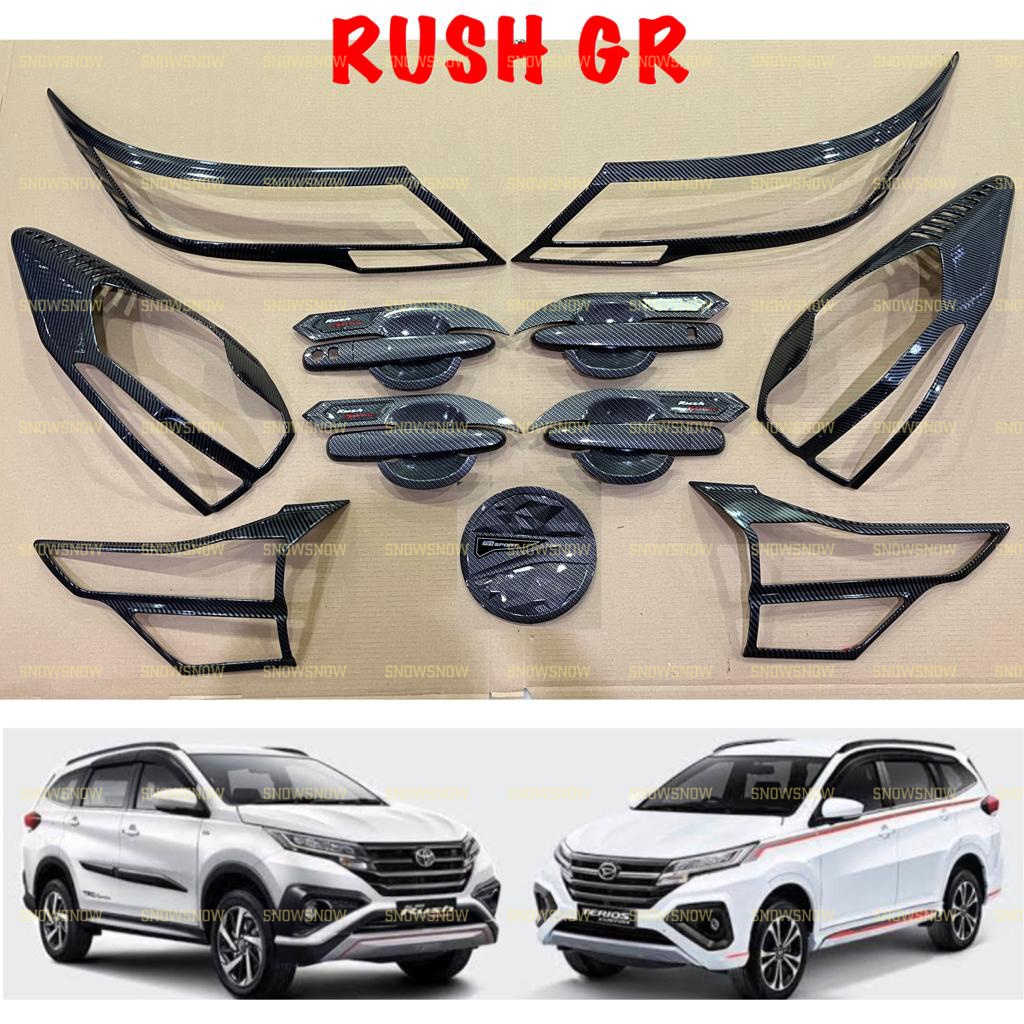 Paket Lengkap Garnish Depan Belakang Outer Handle Tank Cover All New Rush Terios 2018 2022 2023 GR SPORT New Carbon Glossy