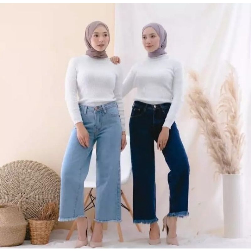 Jeans panjang wanita highwaist/Celana jeans panjang kulot rawis/Jeans panjang wanita terbaru