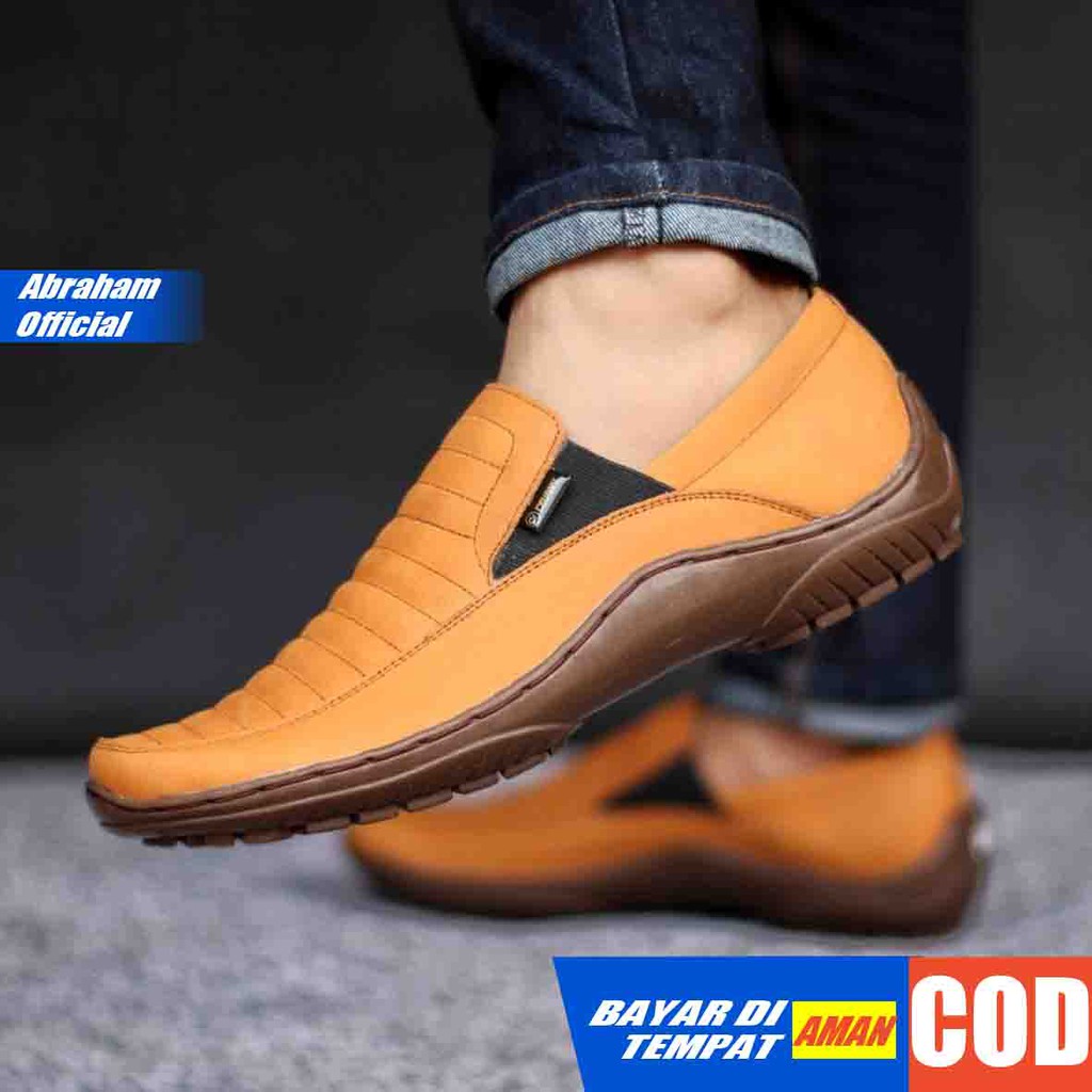 ABRHM x CORZA Sepatu Slip On Pria Sepatu Pria Casual Kulit Asli Cowo/Cowok Sepatu Casual Pria Ori Sepatu Kasual Slop Anti Slip Semi Formal Kerja Kuliah Gaya Santai Keren Kekinian Original Murah Terlaris