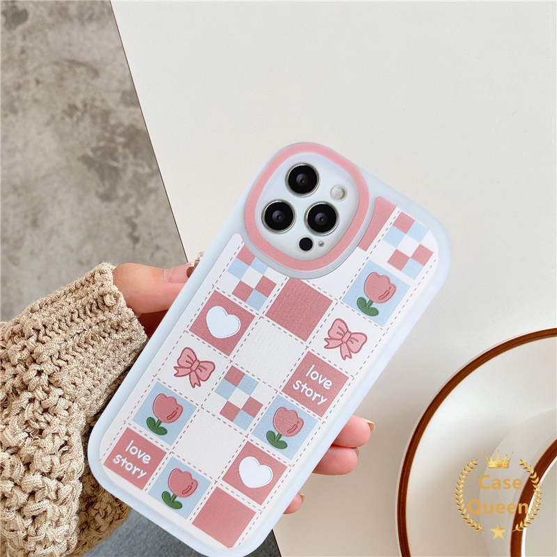 Soft Case TPU Motif Bunga Pita Kotak-Kotak Pink Untuk IPhone 11 12 13 Pro Max 7 8 6 6s Plus XS Max X XR SE 2020