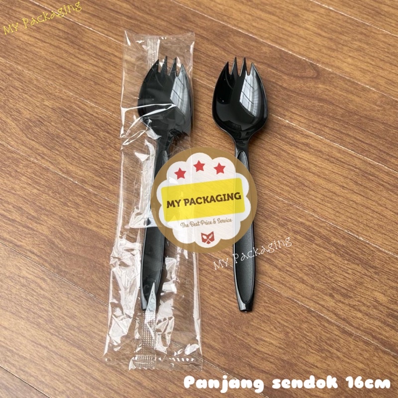 Sendok Plastik PREMIUM Ujung Garpu 100pcs - SPOON FORK SPORK WRAPPING Sudah Dibungkus PLASTIK satuan - Bagus Kuat Halus tidak kasar