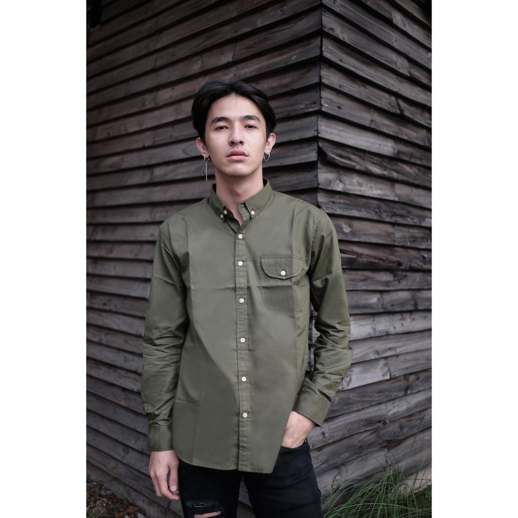 Green Army Plain Cotton Shirt
