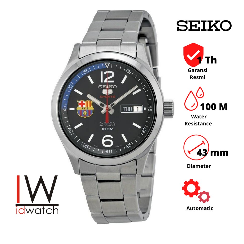 Seiko 5 Sports SRP301K1 Automatic FC Barcelona Jam Tangan Pria Original SRP301 Strap Rantai Stainles