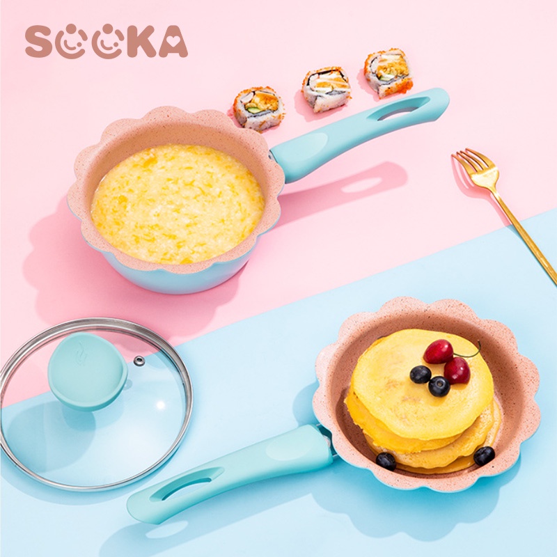 [Free Spons] SOOKA Panci Set Bayi Isi 5 Pcs Sakura Flower Pan Cookware Set Kukus Steamer Peralatan Dapur Mpasi Anak Baby Pan Health  SK-ECC1092