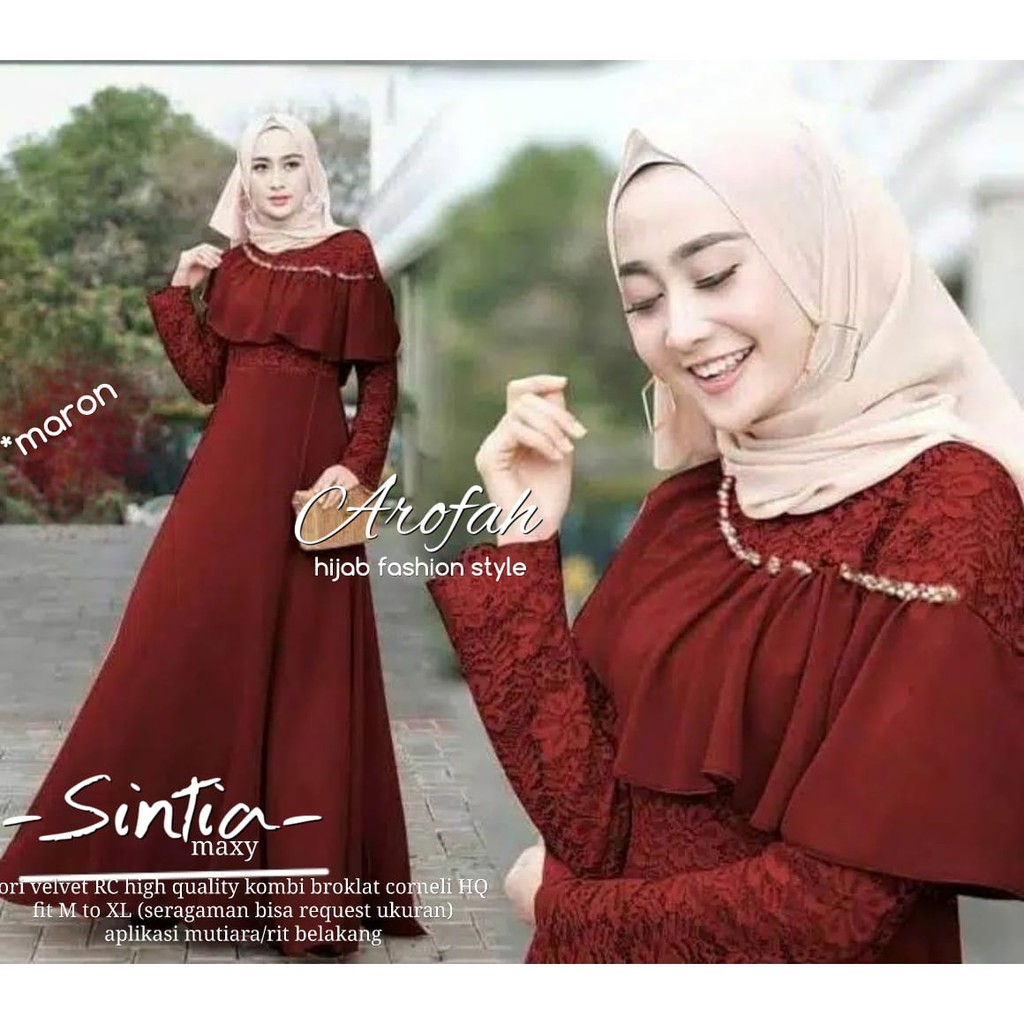 wearup SINTIA maxy long party dress brokat mayung broklat pesta muslim wanita lengan panjang