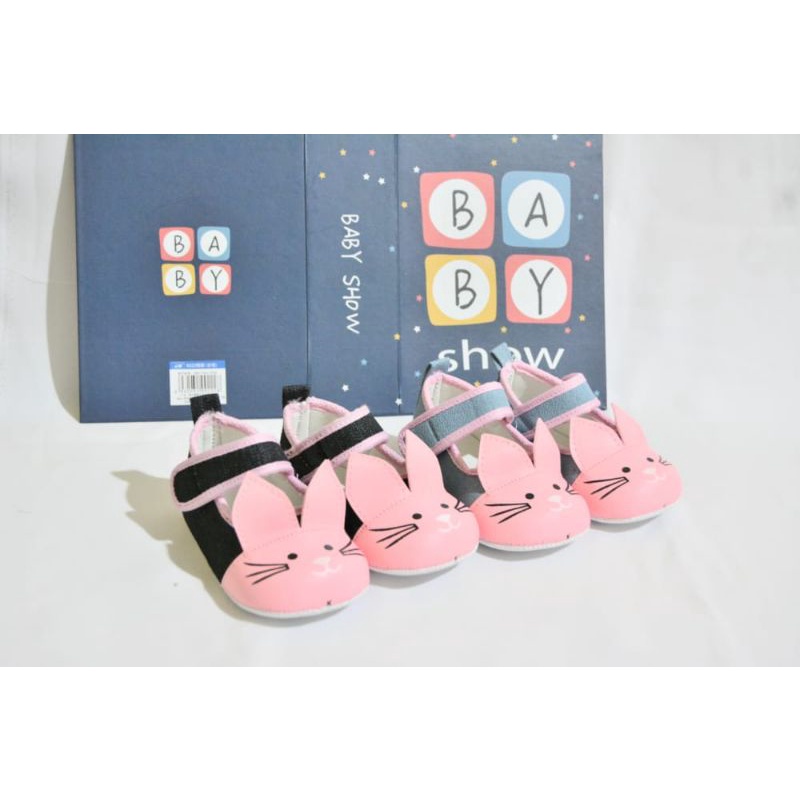 sepatu bayi prewalker denim motif kucing pink