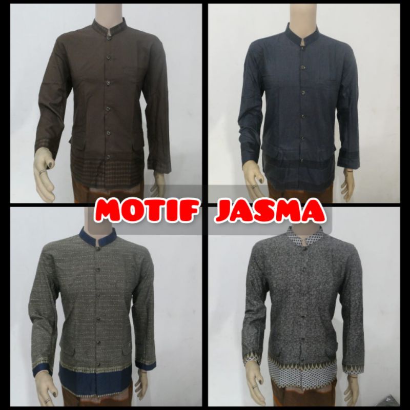 Baju Koko Pria Bordir Lengan Panjang Bahan Katun Madinah