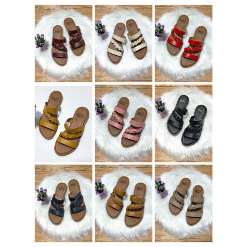SENDAL TEPLEK MODEL KEPANG MERK ZHR BAHAN KULIT ASLI