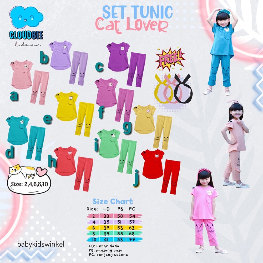 CLOUDBEE Set Tunik Edisi Cat Lover Anak