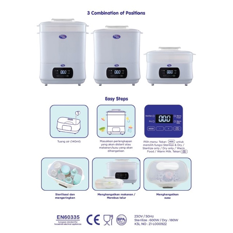 Baby Safe Digital Sterilizer &amp; Dryer With Food Warmer