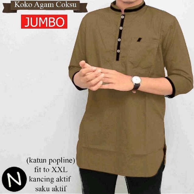 Koko Agam Jumbo baju koko jumbo baju lebaran baju muslim pria jumbo - Coklat Susu, M