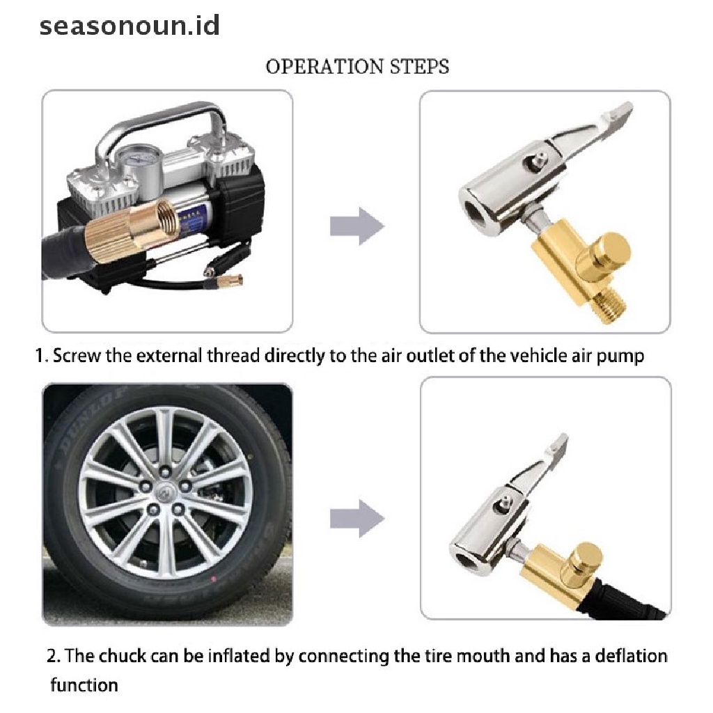 【seasonoun】 Stainless Steel Tire Chucks Air Compressor Air Chucks Tire Inflation Nozzle .