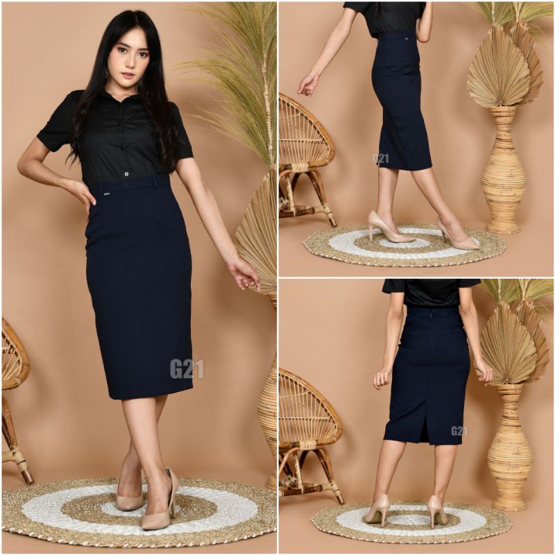 Rok Kerja Pendek Hitam Span 7/8 Bahan Formal Kantor-Navy