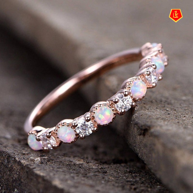 [Ready Stock]14K Rose Gold Opal Diamond-Studded Ring Fashion