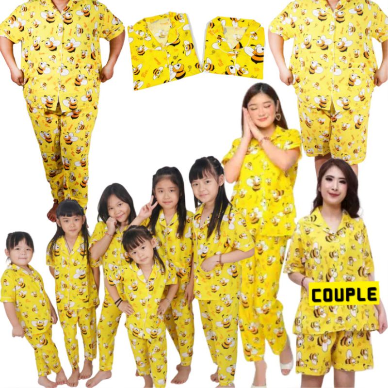 BAJU TIDUR COUPLE KELUARGA MOTIF BEE/ PIYAMA LEBAH UNTUK IBU DAN ANAK