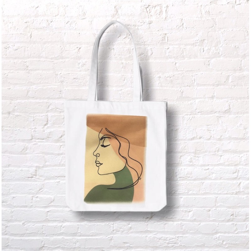 Face abstract nordic art style tote bag totebag