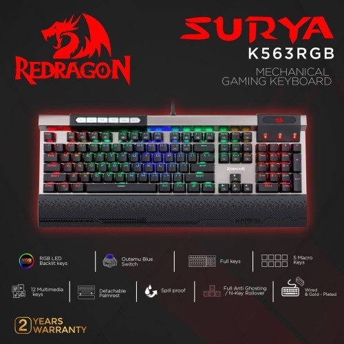 Redragon Keyboard Gaming Mechanical Macro RGB SURYA K563RGB