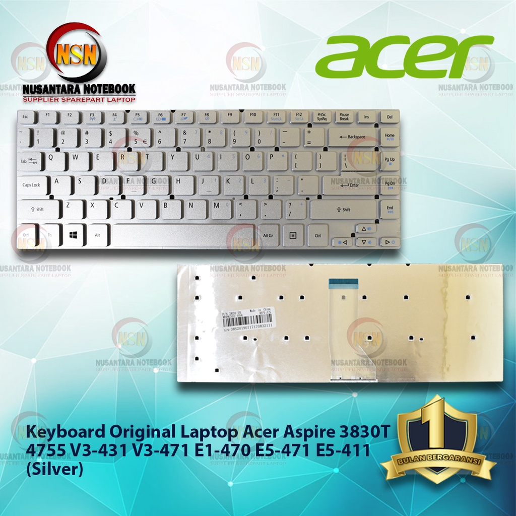 Keyboard Laptop Acer Aspire 3830T 4755 V3-431 V3-471 E1-470 E5-471 E5-411 Silver