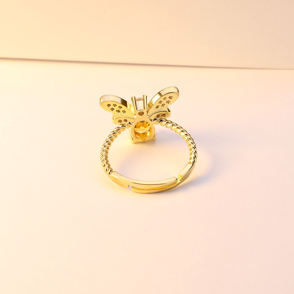 Goldkingdom Perhiasan Fashion 24K Bangkok Aksesoris Ready Stock Berlapis Emas Asli Kadar 375 Topaz Lebah Cincin Adjustable Indah Wanita Ring