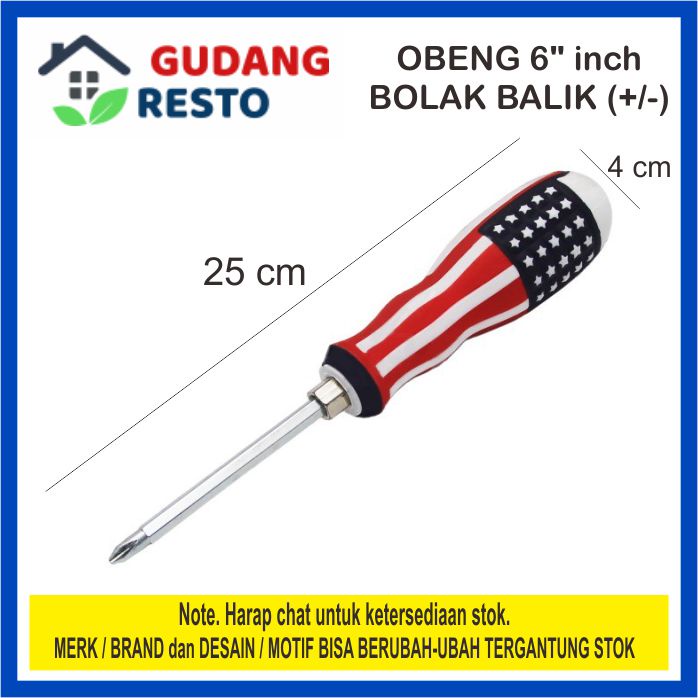 OBENG KARET BESAR BOLAK BALIK USA 2 way PLUS MINUS + / - 6 inch 2 in 1 Amerika America 25 cm