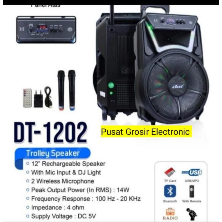 SPEAKER PORTABLE DAT 1202 WIRELESS BLUETOOTH KARAOKE USB FLASDISK RADIO