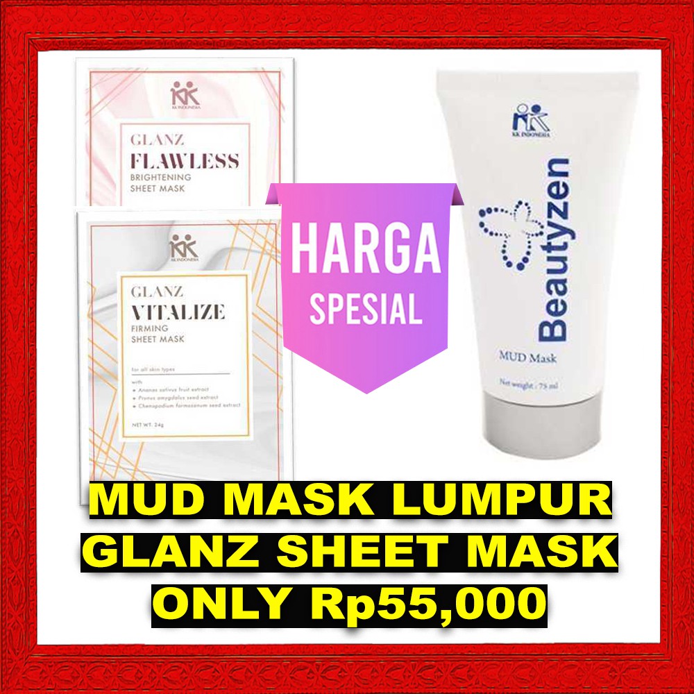 Beautyzen Mud Mask Masker Lumpur &amp; Glanz Sheet Mask Untuk Mencerahkan Mengencangkan KK Indonesia