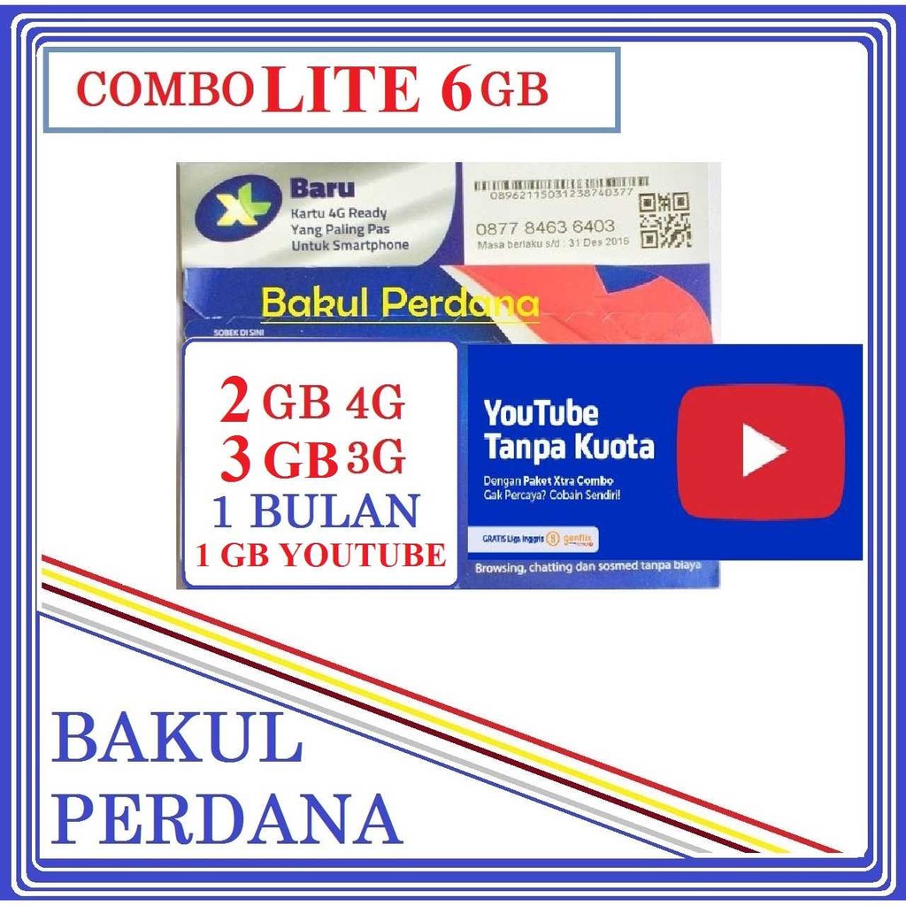 [Fzn] ~ Kartu Sakti Perdana Internet XL COMBO LITE 6GB FREE YOUTUBE