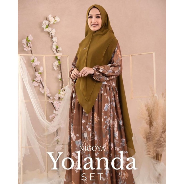 Nigoya Syari Yolanda Set - Gamis Haji Umroh Mewah Ceruti Printing Swarovski Premium