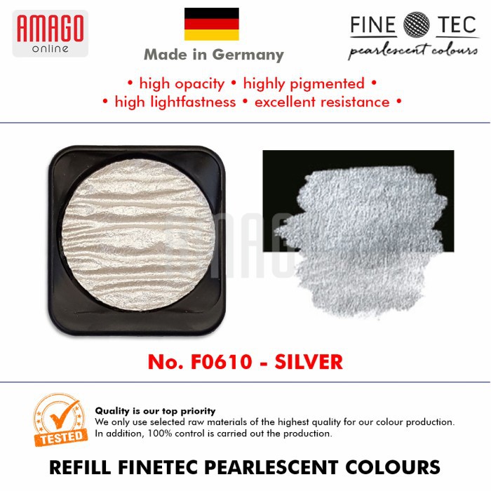 FINETEC - Pearlescent Watercolour - F0610 Silver - Round 30mm