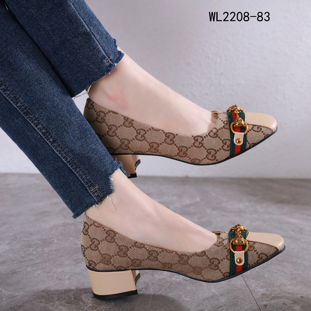 UP2B Sepatu hak tahu wanita Women Shoes Gucci Canvas Block Heel Shoes WL2208-83