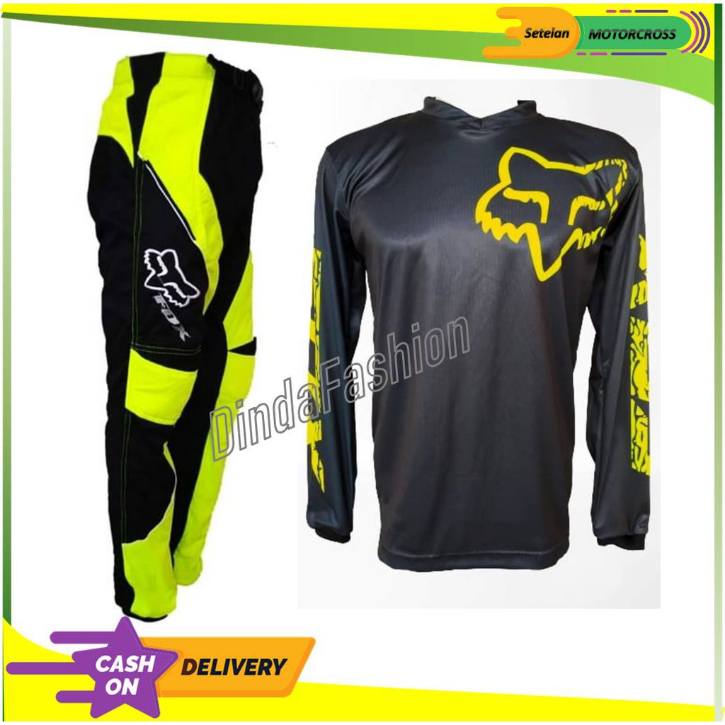 Jersey Trail jerset motorcross PREMIUM Fos hitam putih biru merah baju setelan kaos celana trail pri