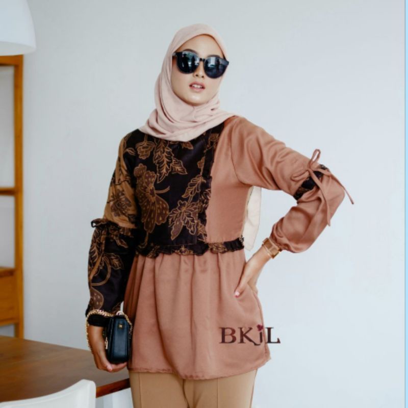 tey-17 Batik wanita ASJ SA HRB026 Kenongo Kemeja Tosca Pendek-Sella Coklat