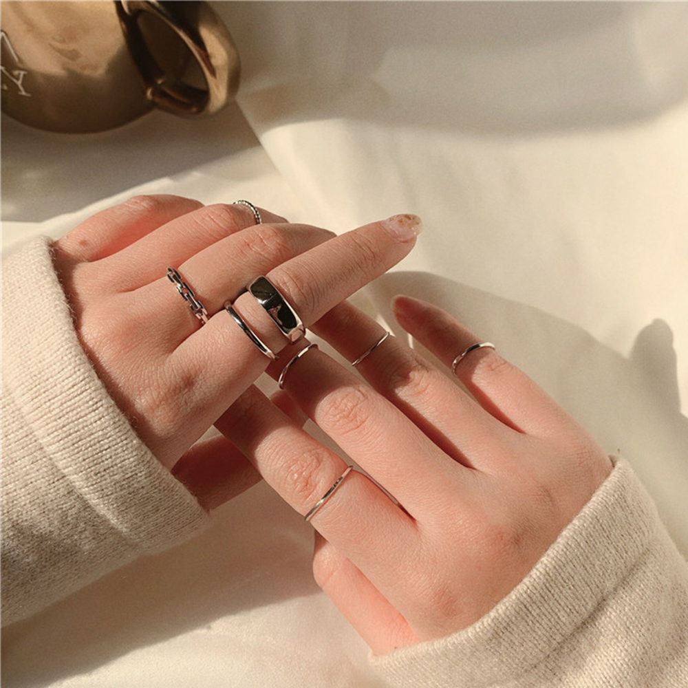 Needway  Hip Hop Personality 7Pcs/set Geometric Minimalist Ring Set