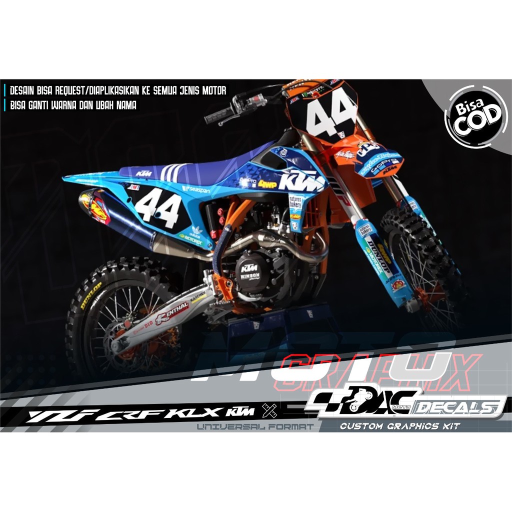 Sticker decal full body KLX biru oren nomor 44