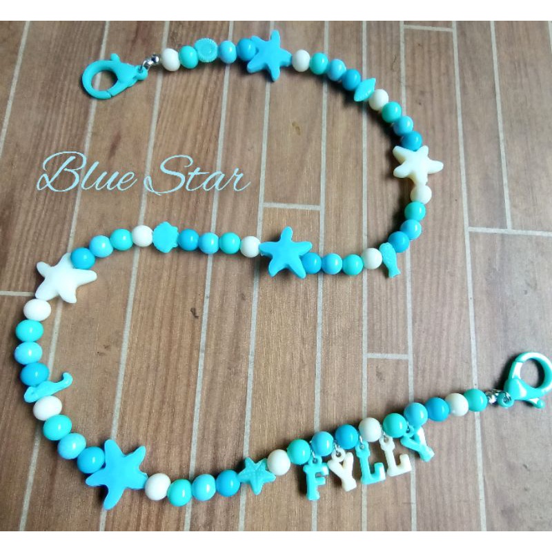 Kalung masker tema blue star/ strap anak bisa request nama/warna/tema