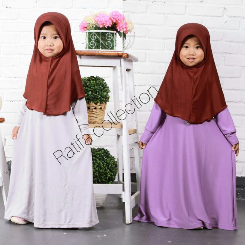 Gamis Jersey Anak Usia 11-12tahun polos tali samping.Ratifa collection